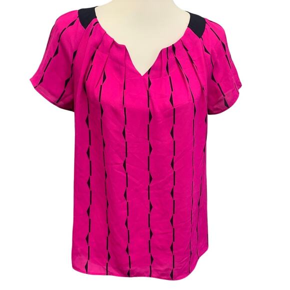 Worthington Womens Medium Notched V Neck Short Sleeve Career Blouse Top - Picture 1 of 6